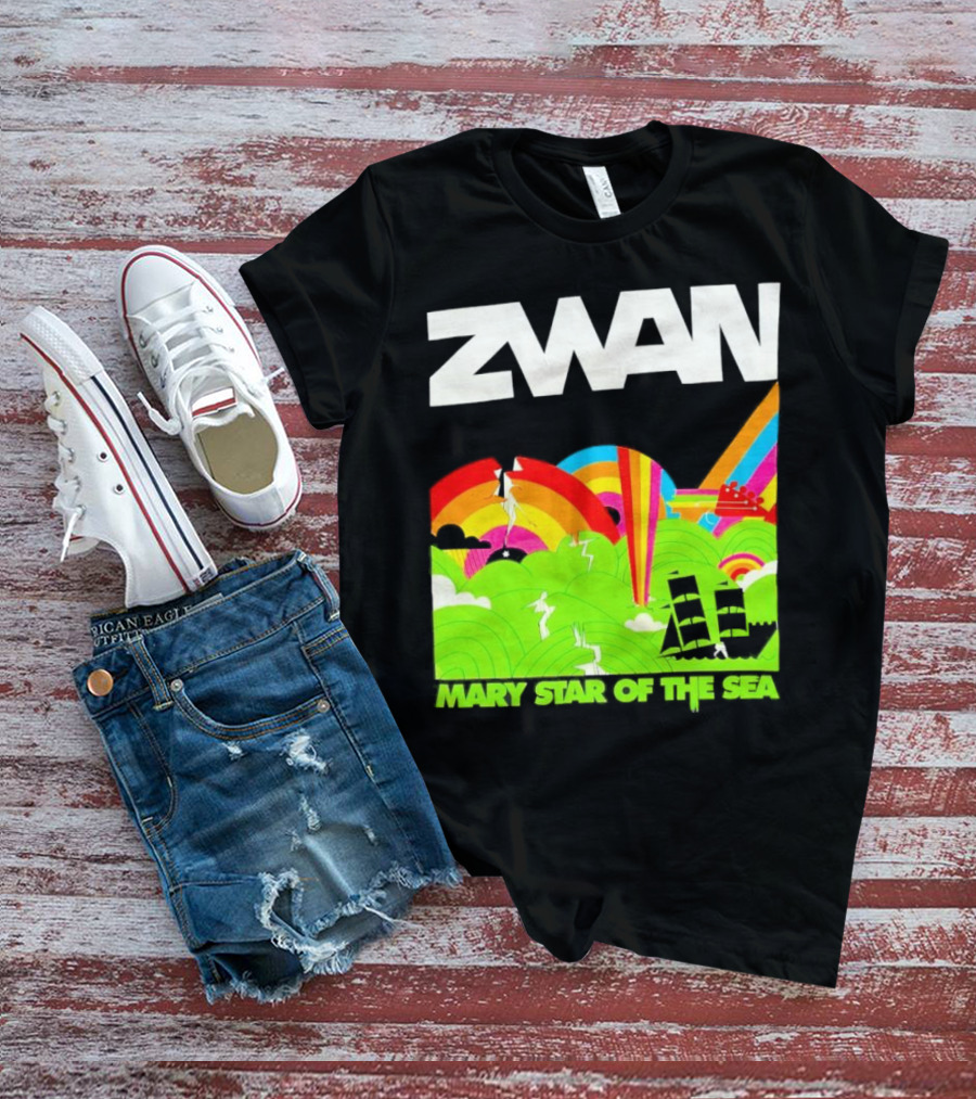 Zwan Mary Star Of The Sea Rainbow Waves Sailboat T-Shirt