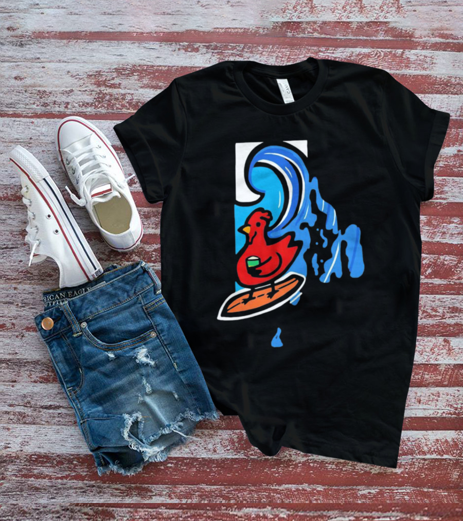 Rhode Island Surfing Chicken With Wave T-Shirt