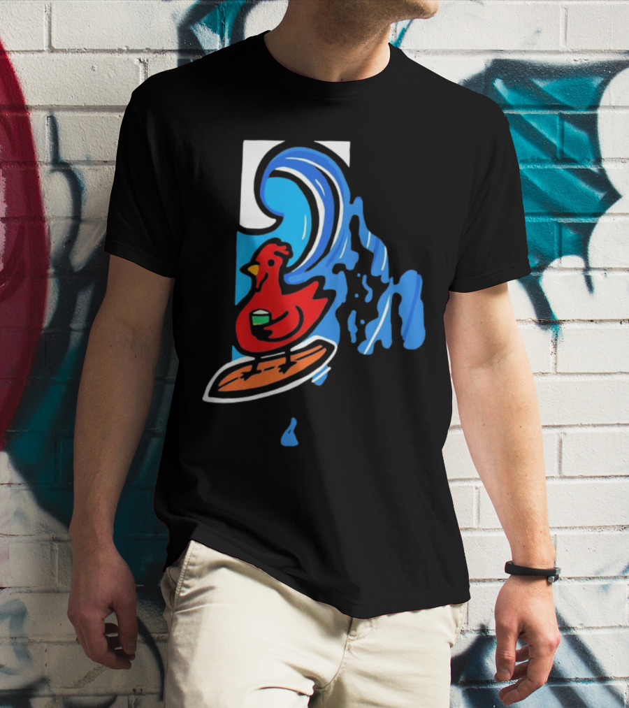 Rhode Island Surfing Chicken With Wave T-Shirt
