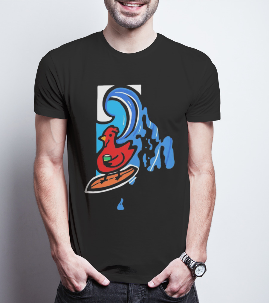 Rhode Island Surfing Chicken With Wave T-Shirt