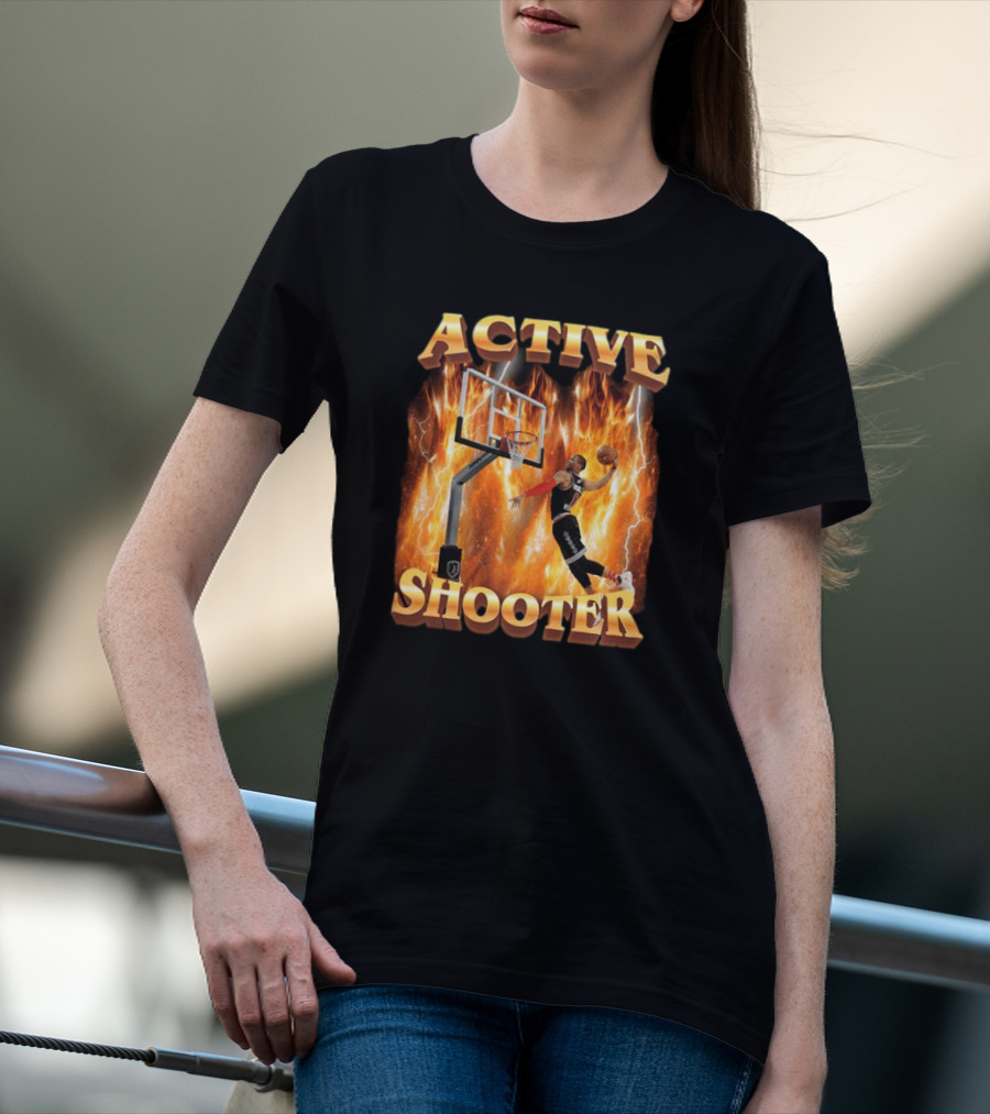 Active Shooter Basketball Dunk With Fiery Background T-Shirt