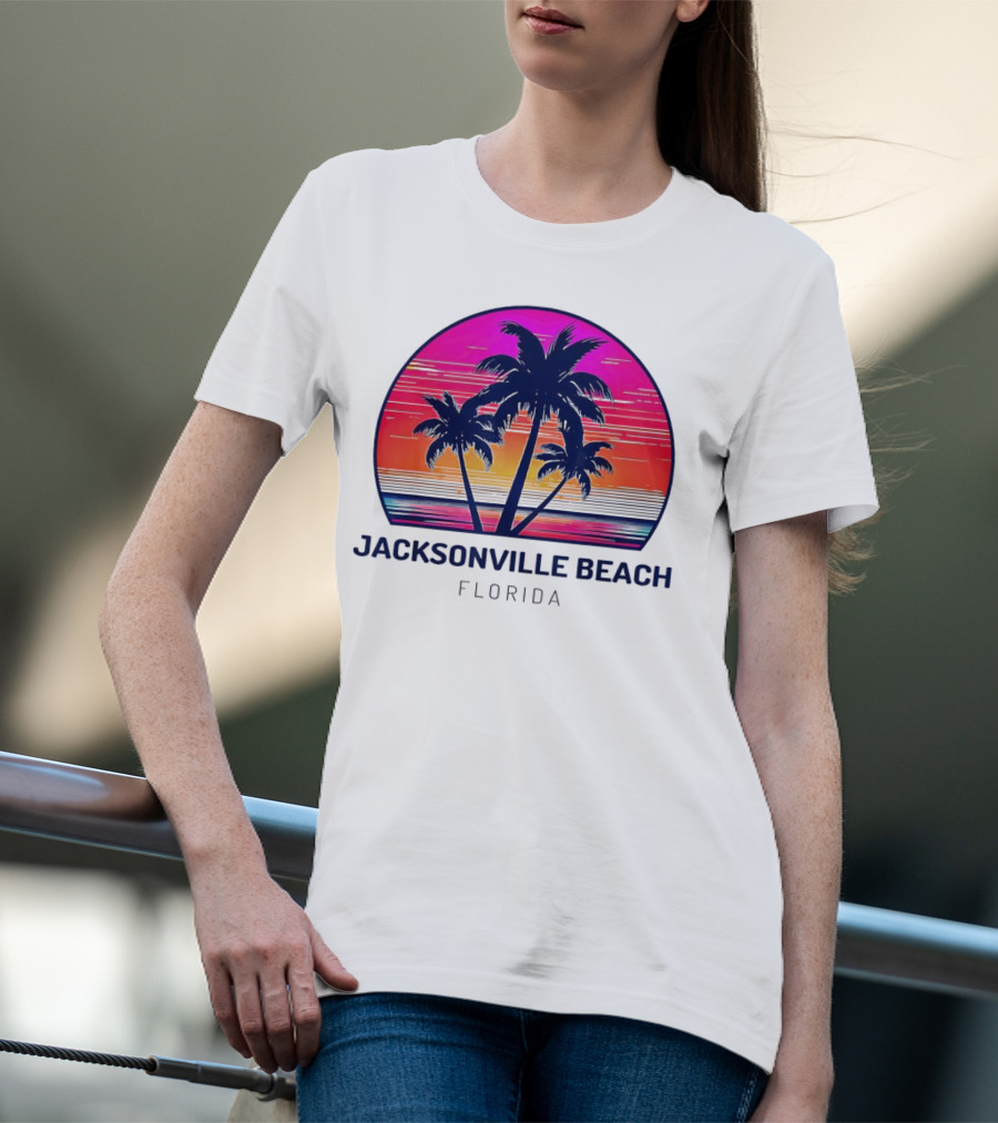 Jacksonville Beach Florida Palm Tree Sunset Circle T-Shirt
