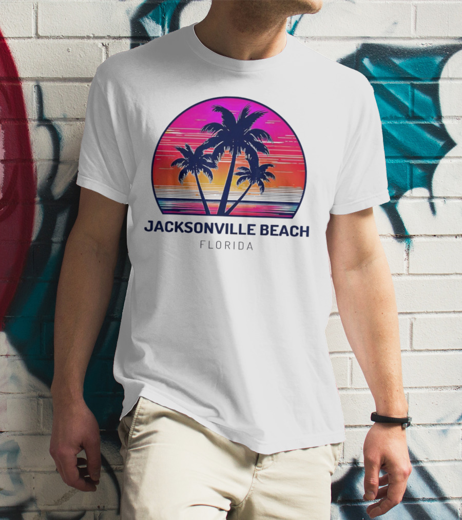 Jacksonville Beach Florida Palm Tree Sunset Circle T-Shirt