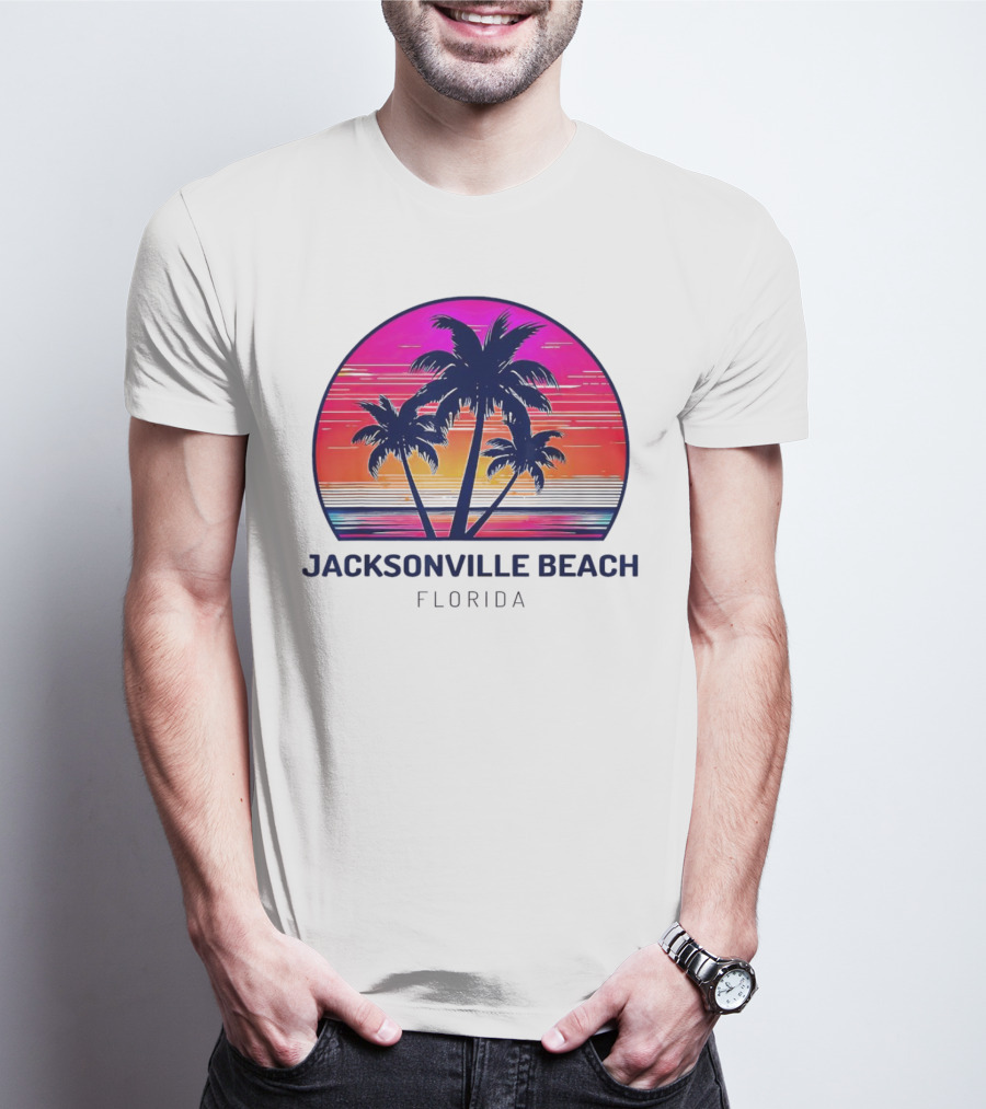 Jacksonville Beach Florida Palm Tree Sunset Circle T-Shirt