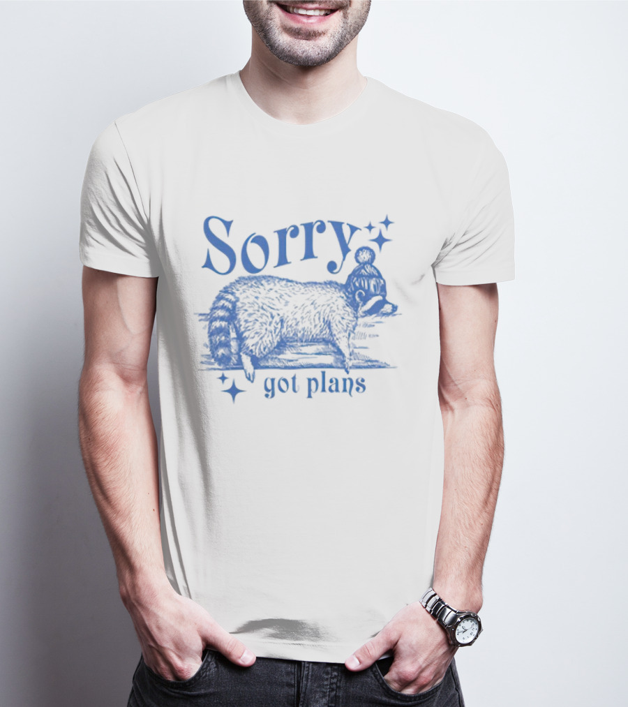 Sorry Got Plans Raccoon With Winter Hat And Stars T-Shirt
