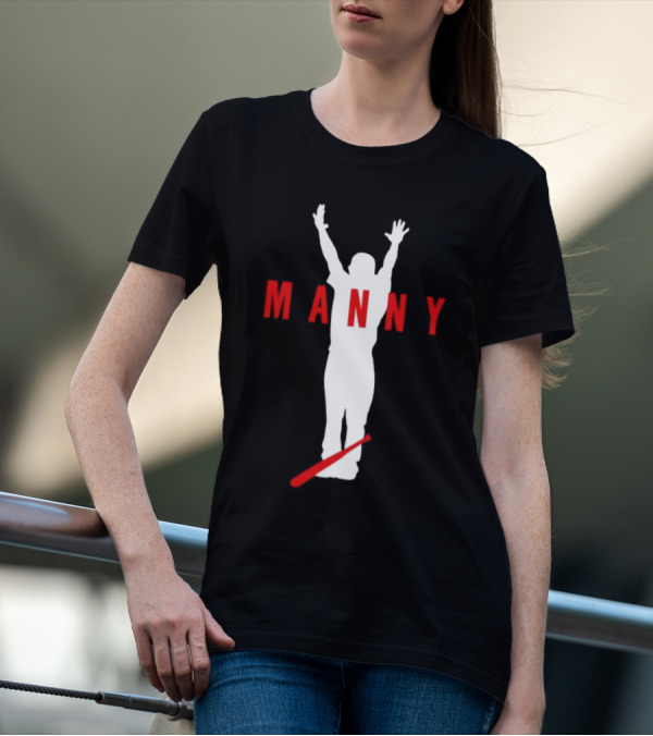 Manny Baseball Bat Silhouette With Raised Arms T-Shirt