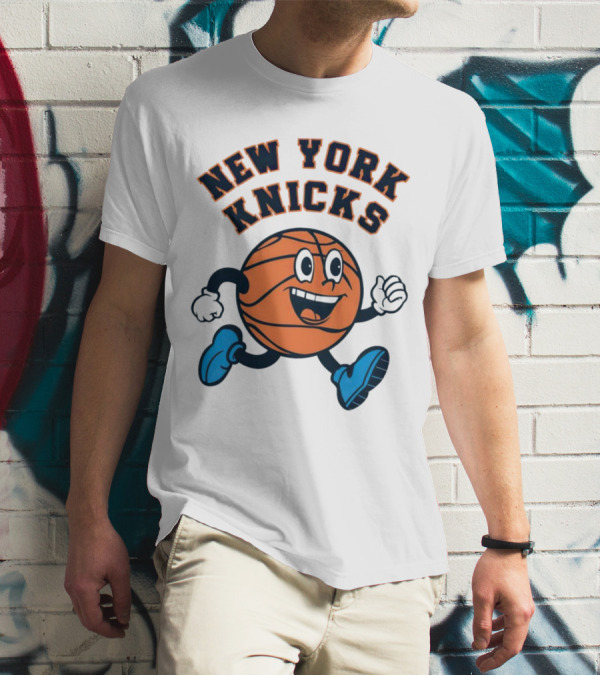 New York Knicks Basketball Running Ball Cartoon Face T-Shirt