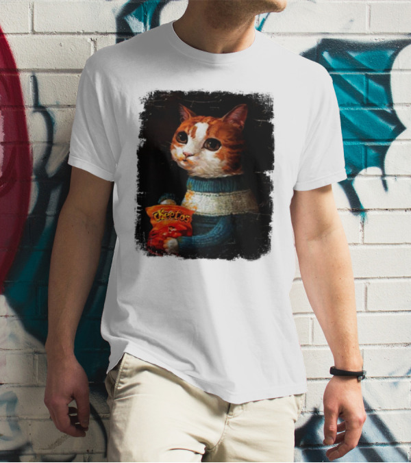 Cheetos Cat Holding Bag In T-Shirt