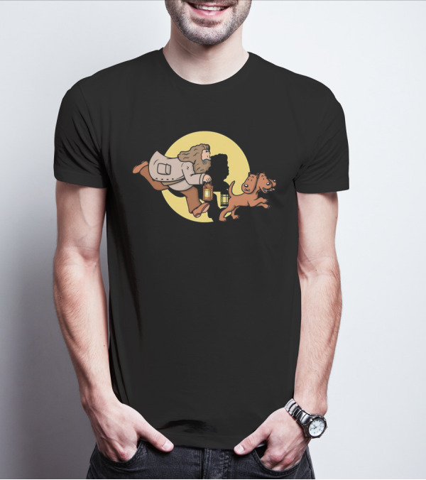Hagrid And Fluffy Lantern Adventure Moonlit Tintin T-Shirt
