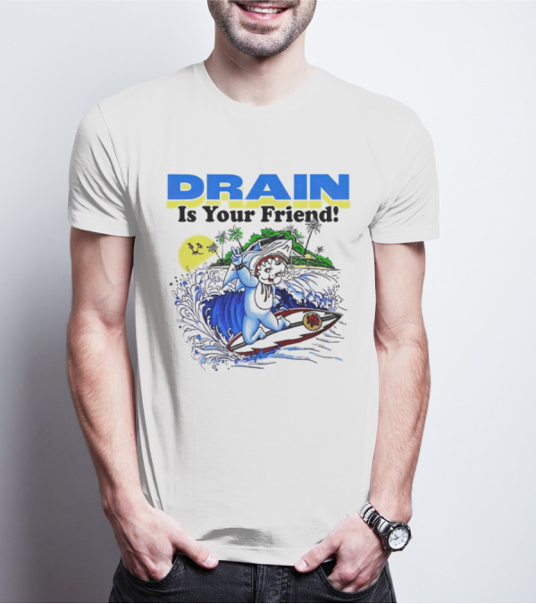 Drain Is Your Friend Surfing Dog Island Moon Scene T-Shirt