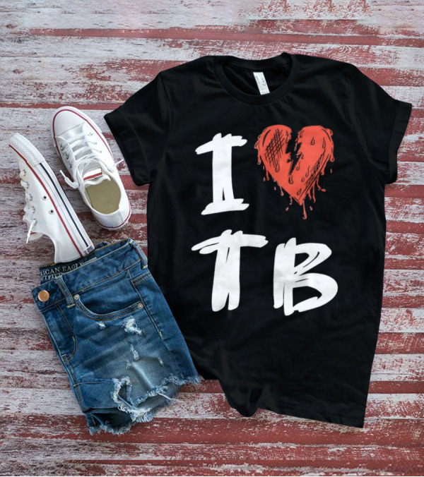 I Love TB Heart Icon With Dripping Red And Black Details Tragedy Boiz T-Shirt