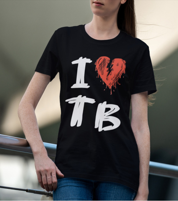 I Love TB Heart Icon With Dripping Red And Black Details Tragedy Boiz T-Shirt