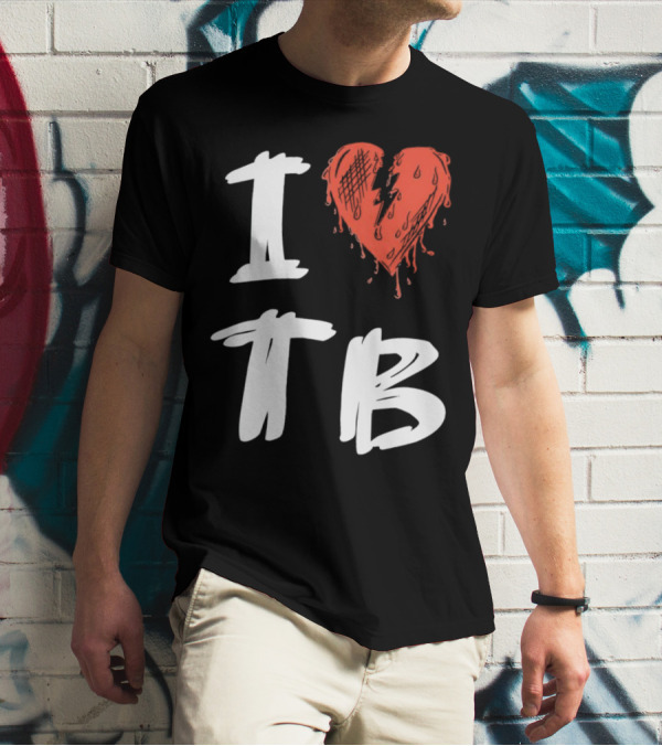 I Love TB Heart Icon With Dripping Red And Black Details Tragedy Boiz T-Shirt