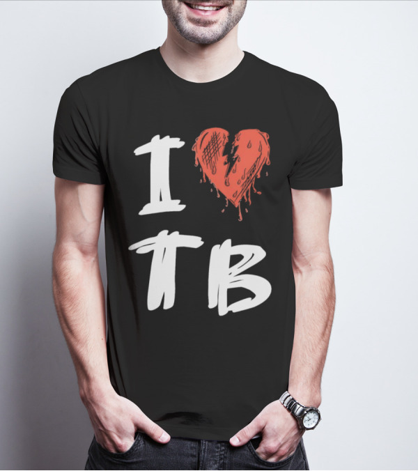 I Love TB Heart Icon With Dripping Red And Black Details Tragedy Boiz T-Shirt
