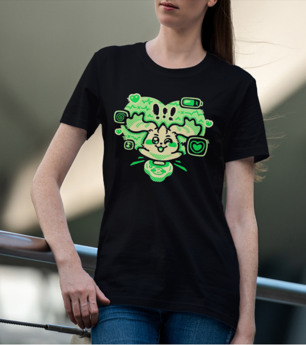 Terriermon Digimon Iconic Green Heartbeat Motif With Digital Symbols T-Shirt