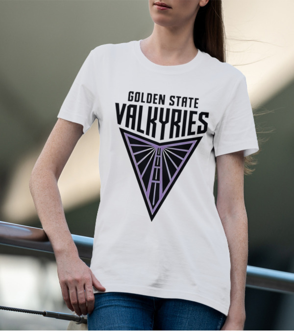 Golden State Valkyries Triangular Emblem In Black And Purple T-Shirt