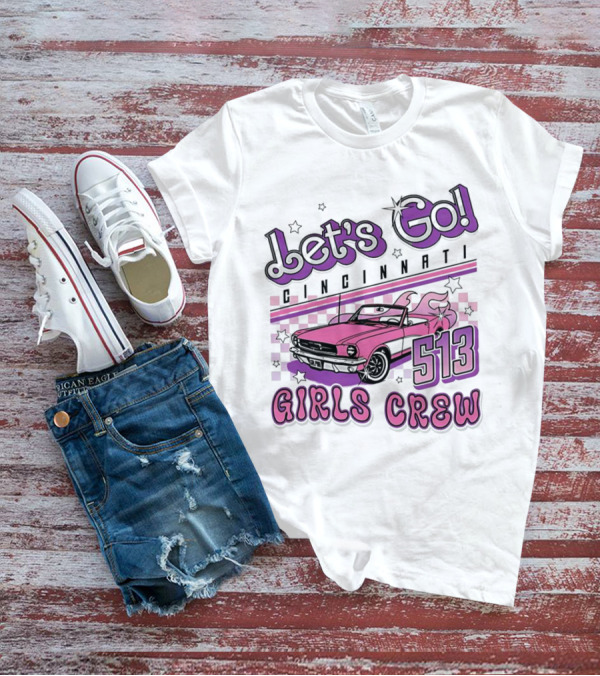 Let's Go Cincinnati Girls Crew 513 Pink Car T-Shirt