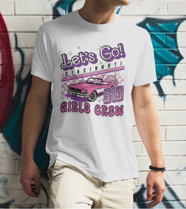 Let's Go Cincinnati Girls Crew 513 Pink Car T-Shirt