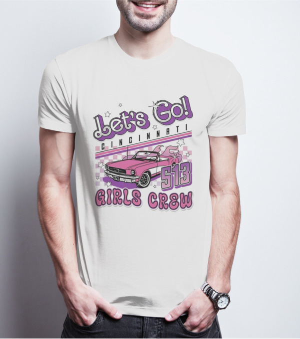 Let's Go Cincinnati Girls Crew 513 Pink Car T-Shirt