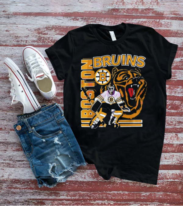 Boston Bruins Hockey Goalie With Bear And Iconic T-Shirt