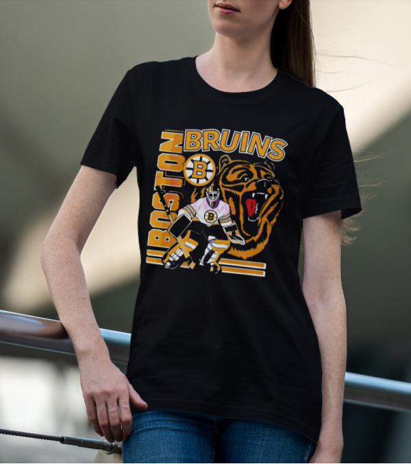 Boston Bruins Hockey Goalie With Bear And Iconic T-Shirt