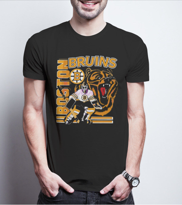 Boston Bruins Hockey Goalie With Bear And Iconic T-Shirt
