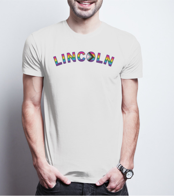 LINCOLN Pride Curved Logo Rainbow Colors T-Shirt