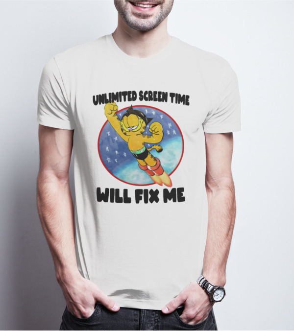 Unlimited Screen Time Will Fix Me Garfield Superhero Flight T-Shirt