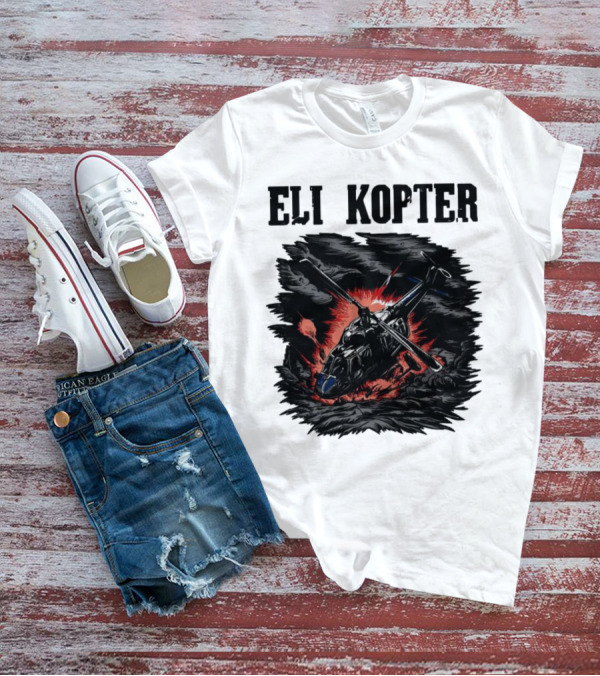 Eli Kopter Helicopter In Stormy Sky With Red Explosion T-Shirt