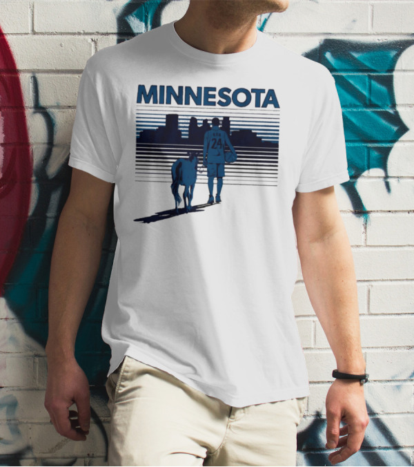 Minnesota Basketball 24 Bring Ya Ass Player And Dog With City Skyline T-Shirt
