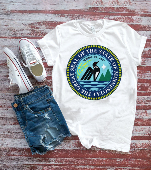 The Great Seal Of The State Of Minnesota Bring Ya Ass Black Bird Mountains Waves Star T-Shirt