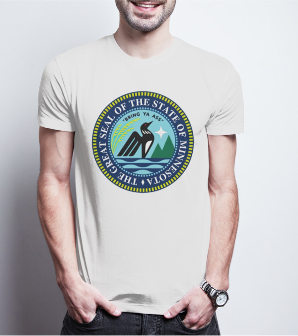 The Great Seal Of The State Of Minnesota Bring Ya Ass Black Bird Mountains Waves Star T-Shirt