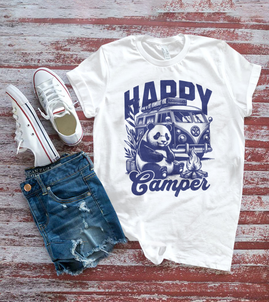Happy Camper Panda By Van And Campfire Vintage T-Shirt