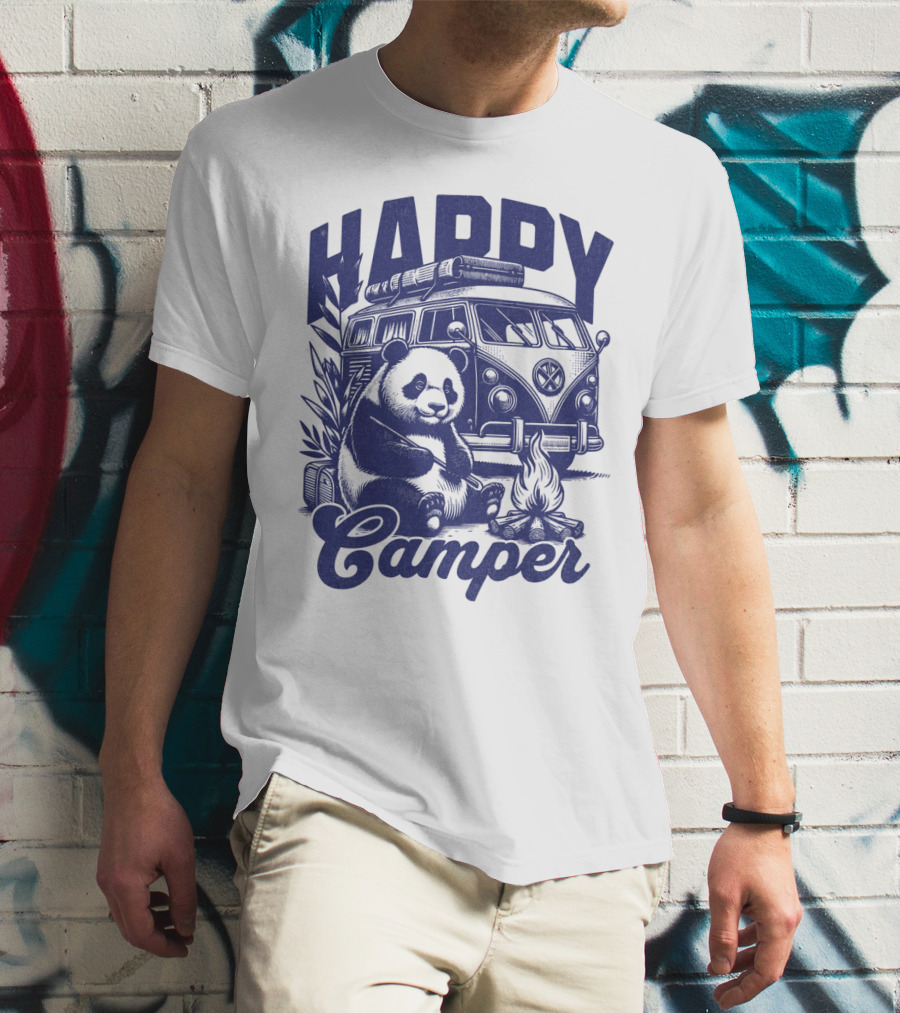 Happy Camper Panda By Van And Campfire Vintage T-Shirt