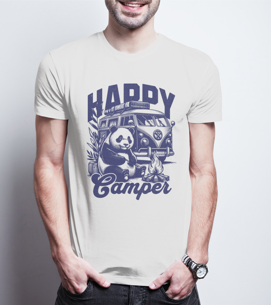 Happy Camper Panda By Van And Campfire Vintage T-Shirt