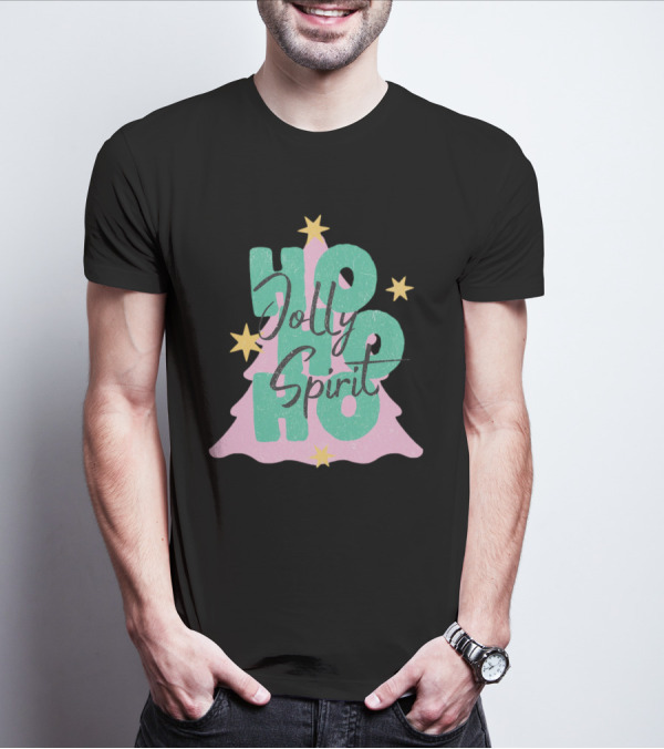HO HO HO Jolly Spirit Christmas Tree Stars T-Shirt