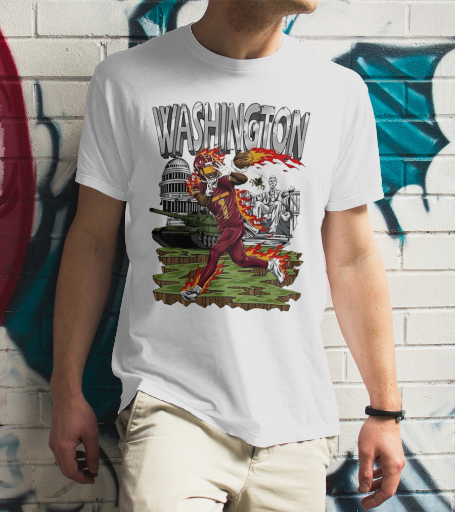 Washington Commanders Jahan Dotson Football Cartoon Capitol Tank Lincoln Fire T-Shirt