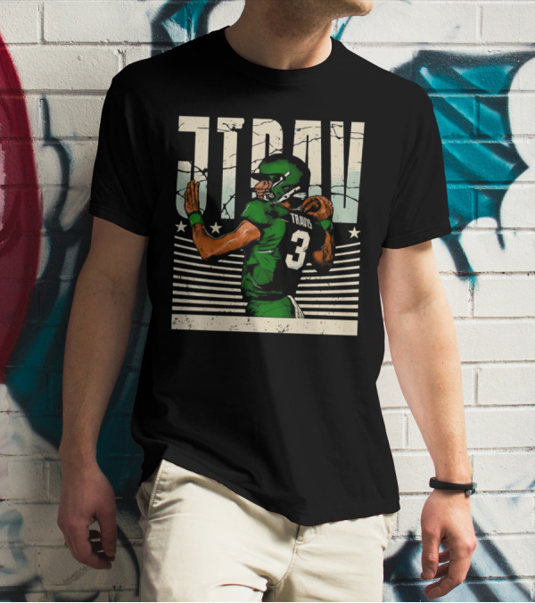 Jordan Travis New York Jets Football Cartoon Graphic Retro Style Football Jersey Number 3 T-Shirt