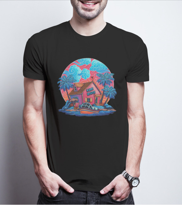 Kame House Vibrant Tropical Island Scene Dragon Ball T-Shirt