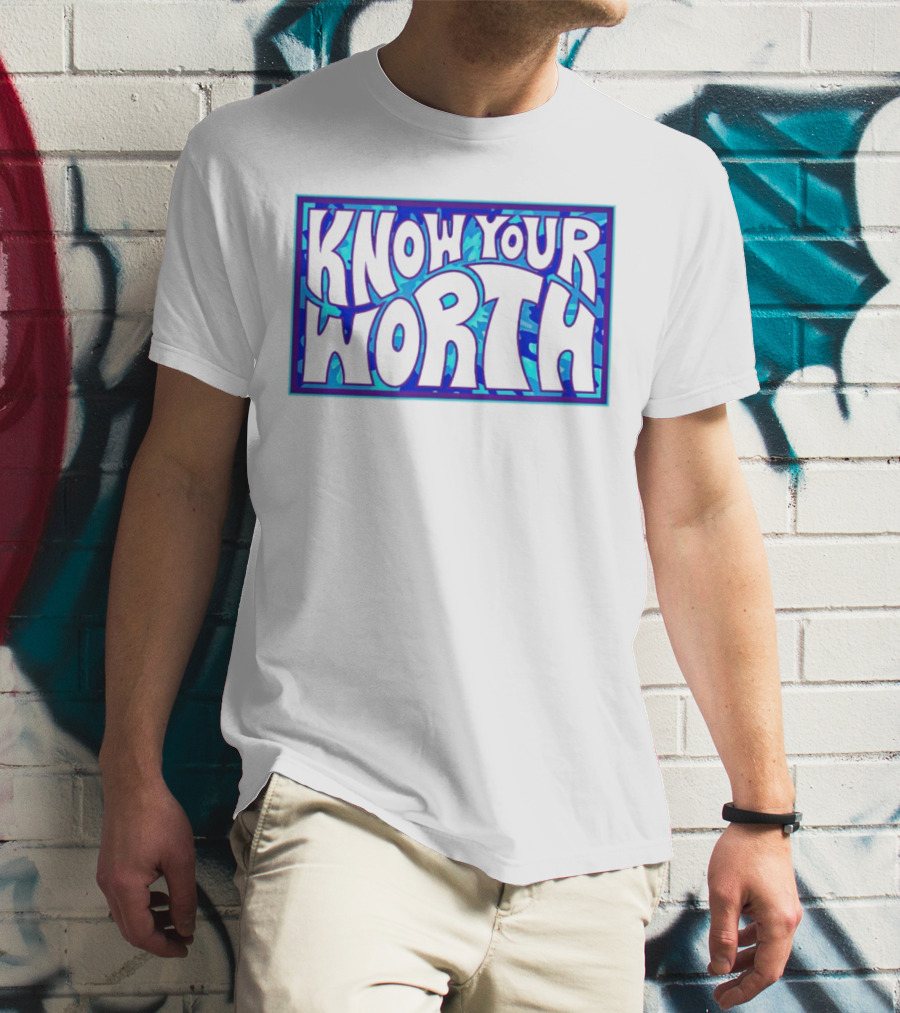 Know Your Worth Blue Abstract T-Shirt