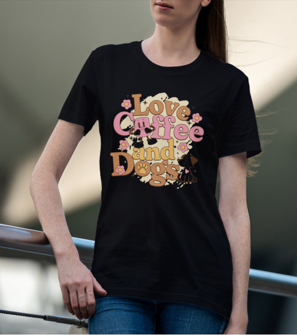 Love Coffee And Dogs Cute Floral Cartoon T-Shirt