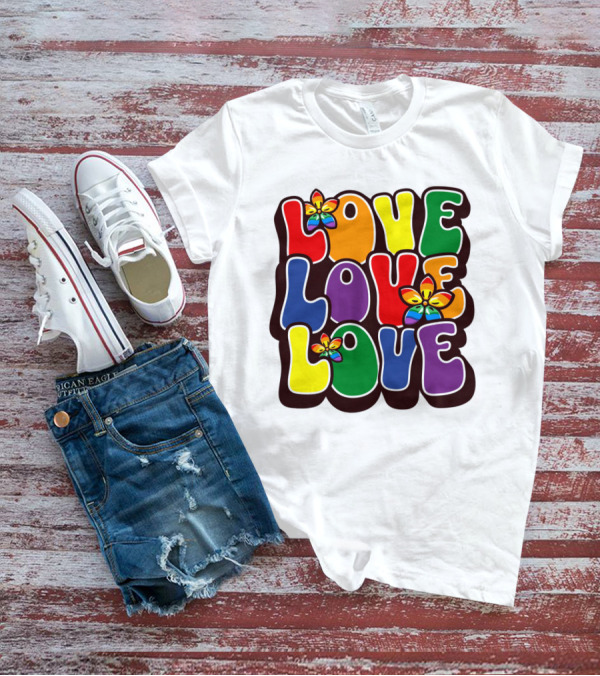 LOVE LOVE LOVE Rainbow Pride Flowers T-Shirt