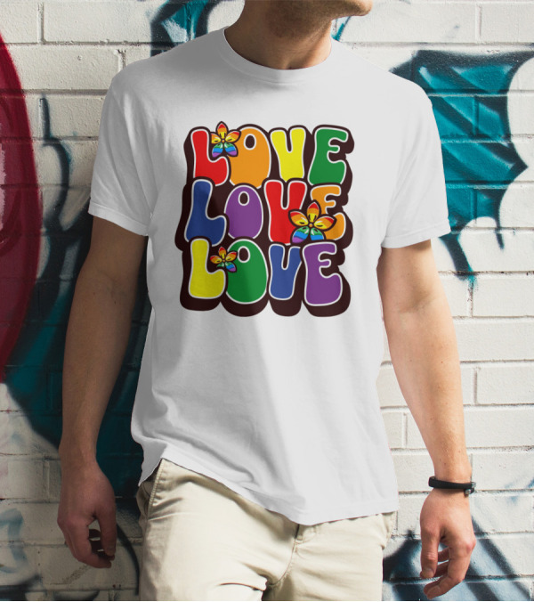 LOVE LOVE LOVE Rainbow Pride Flowers T-Shirt