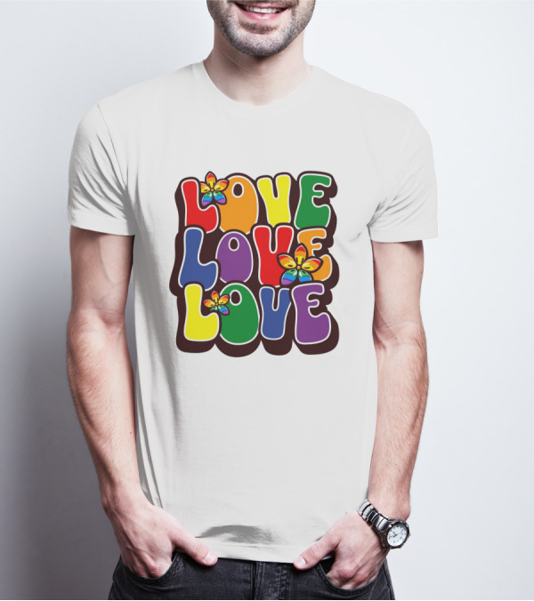 LOVE LOVE LOVE Rainbow Pride Flowers T-Shirt