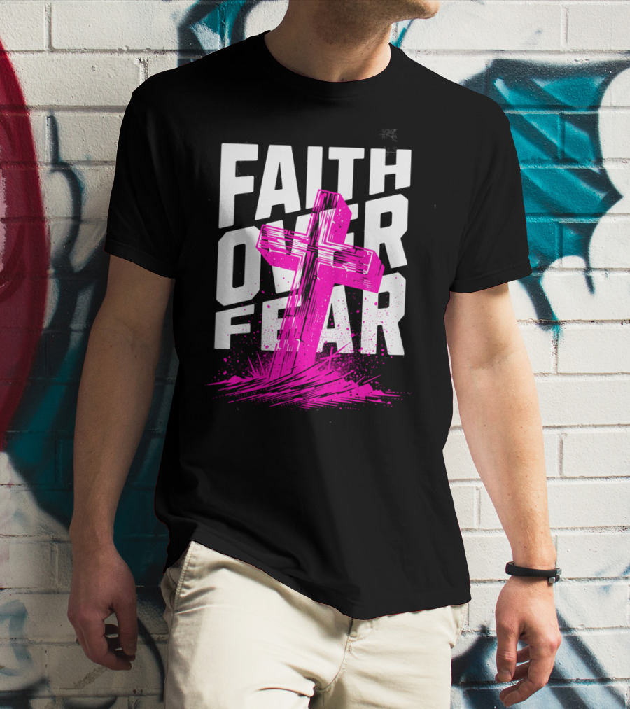 Faith Over Fear Pink Cross T-Shirt