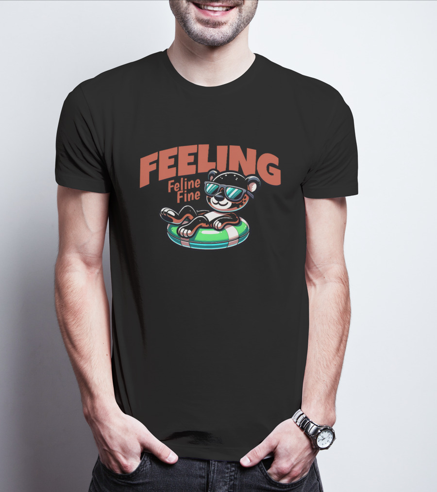 Feeling Feline Fine Relaxed Cool Cat Floating In T-Shirt