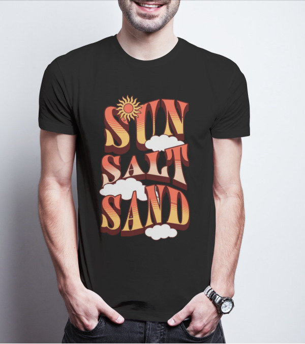 Sun Salt Sand Retro Hippie Vibes With Sun And Clouds T-Shirt