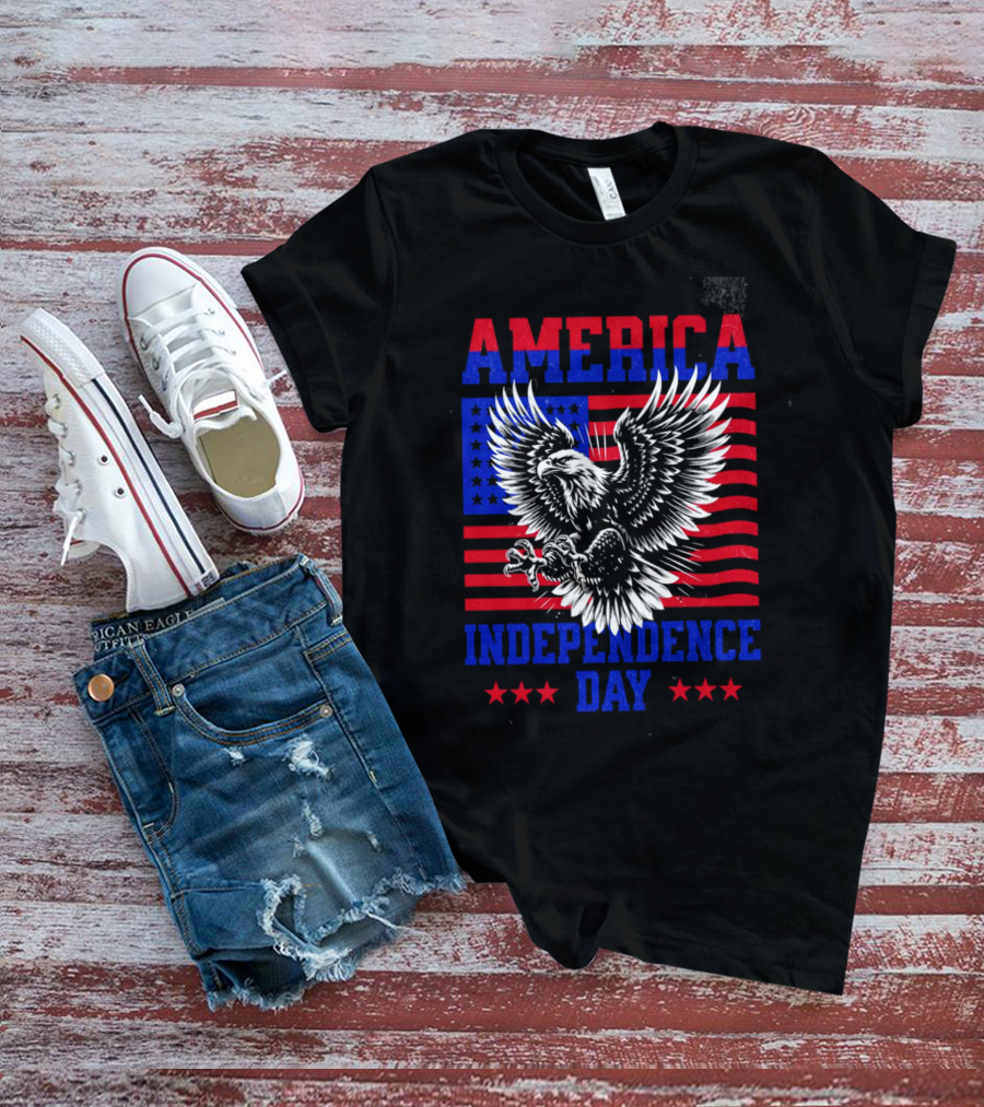 America Independence Day Eagle Flag Stars T-Shirt