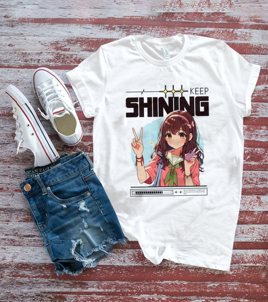 Keep Shining Cute Anime Girl Peace Sign T-Shirt