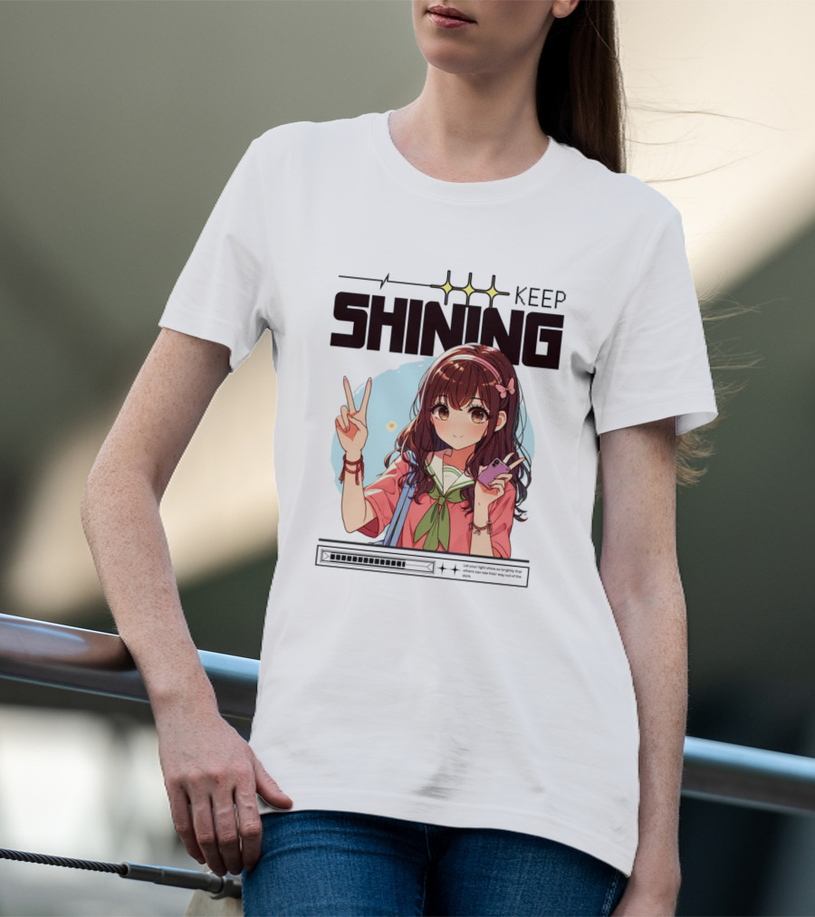 Keep Shining Cute Anime Girl Peace Sign T-Shirt
